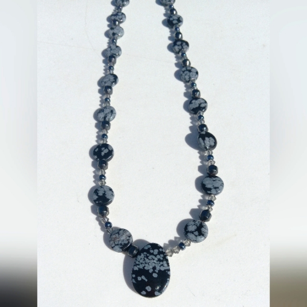 Snowflake Obsidian  opera necklace